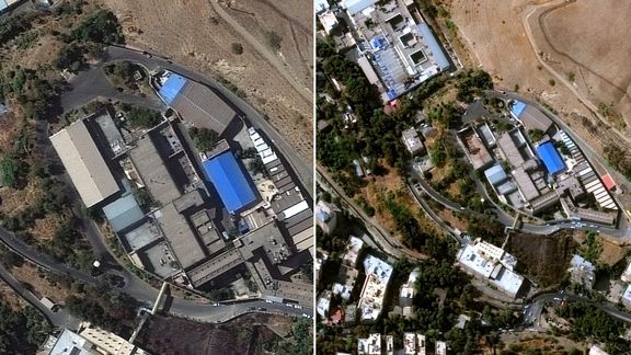 Evin prison before and Fter (L) the blaze on October 15, 2022