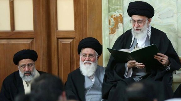 Ahmad Alamolhoda (C) with Khamenei and Raisi in a ceremony. Undated