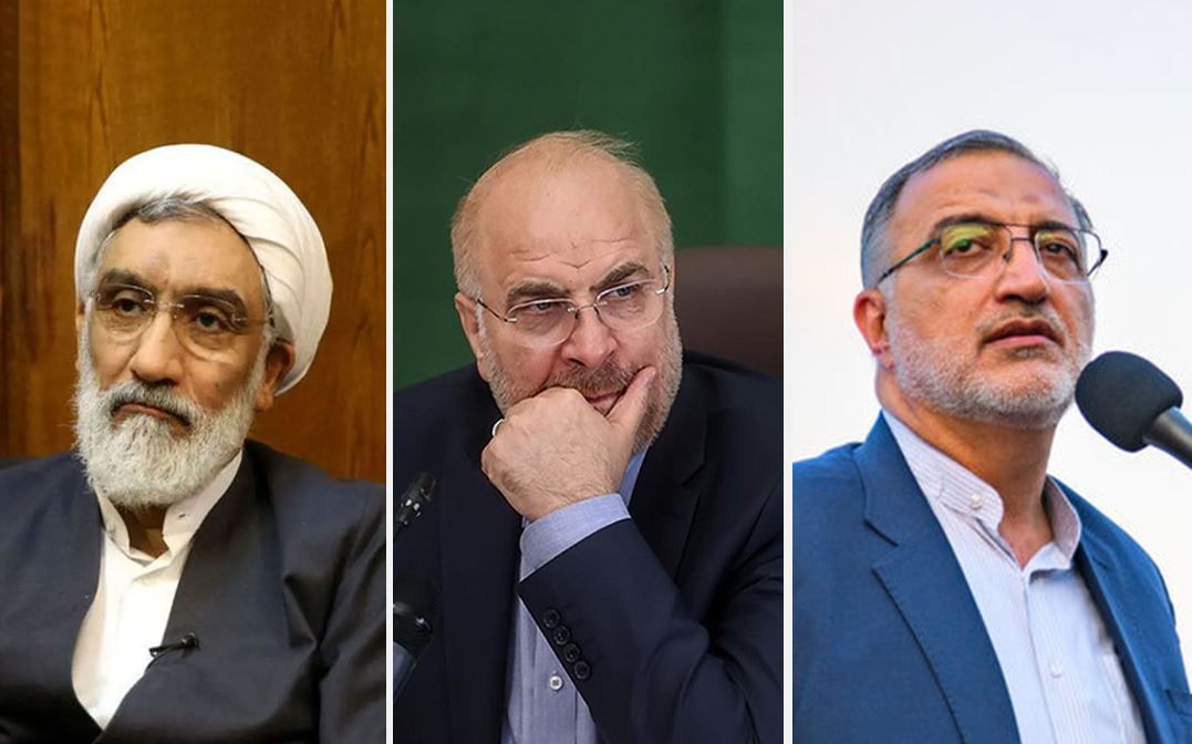 Presidential candidates from left to right: Mostafa Pourmohammadi, Mohammad Bagher Ghalibaf, Alireza Zakani