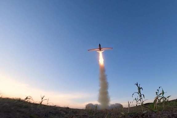 A military drone is launched by Houthis from an unknown location in Yemen, February 15, 2022