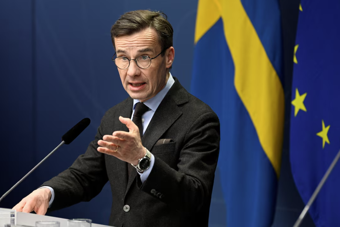 Swedish Prime Minister Ulf Kristersson speaks during a news conference in Stockholm, Sweden January 16, 2023