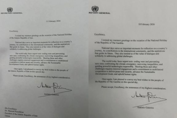 تصویری از نامههای ارسال شده دبیرکل به جمهوری اسلامی و جمهوری گامبیا