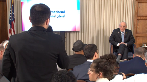 An audience member asks the Israeli ambassador a question during the townhall held on June 24, 2025.