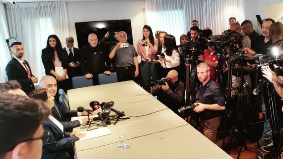 Iran’s exiled prince Reza Pahlavi during a press conference in Tel Aviv on April 19, 2023