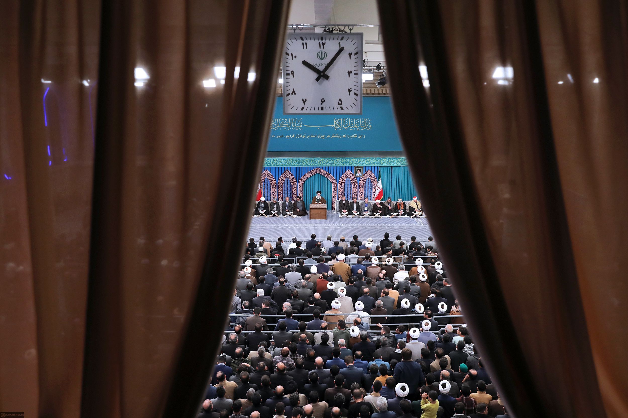 Iran’s Supreme Leader Ali Khamenei during a meeting with a group of Quran reciters in Tehran on February 2, 2025