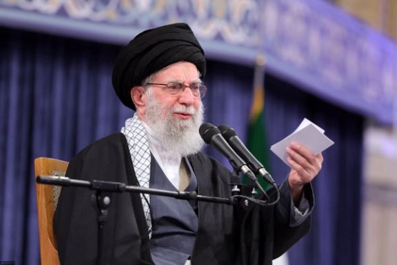 Iran’s Supreme Leader Ali Khamenei addresses a gathering of people from East Azarbaijan province in Tehran on February 17, 2026.