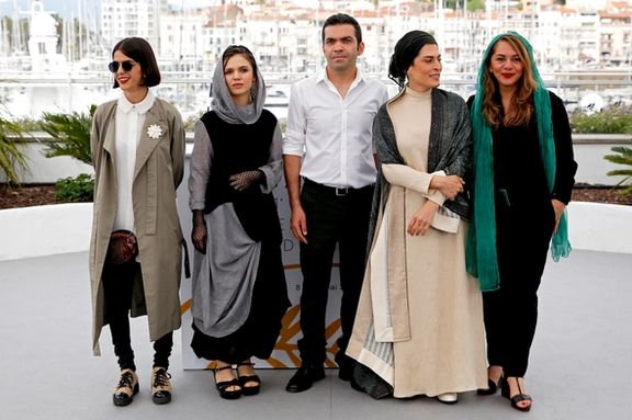 A group of cast and crew of "Three Faces" by dissident filmmaker Jafar Panahi at 71st Cannes Film Festival, France (May 2018)