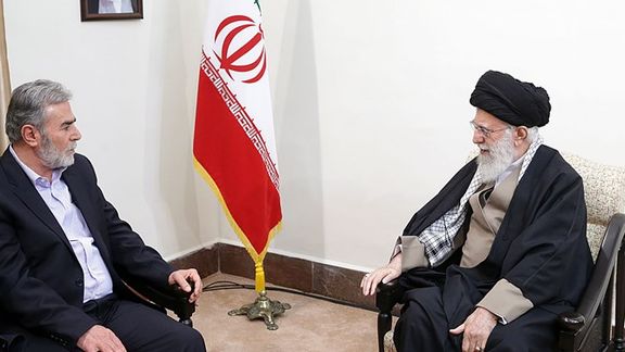 Ali Khamenei with Ziyad Nakhaleh of Islamic Jihad in Tehran. Undated