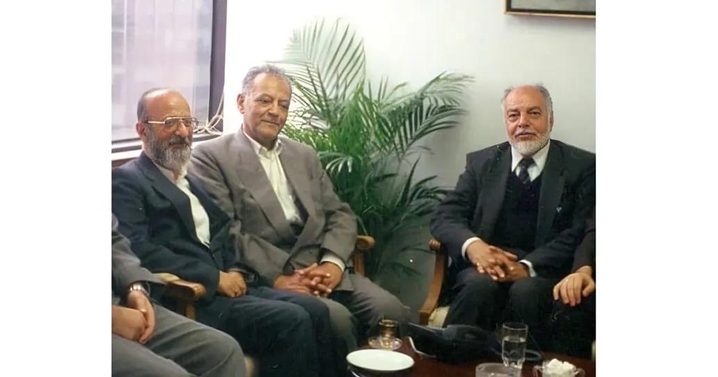 Taqi Mesbah Yazdi (left) during a trip to the US (Undated)