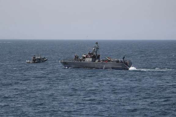 Israeli navy boats are seen in the Mediterranean Sea as seen from Rosh Hanikra, close to the Lebanese border, northern Israel May 4, 2021.