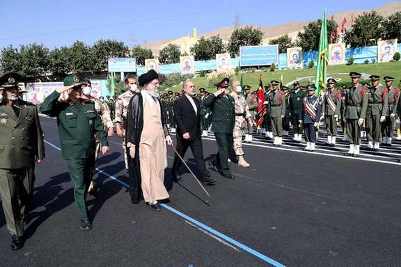 A phot released on Monday showing Khamenei in a military ceremony