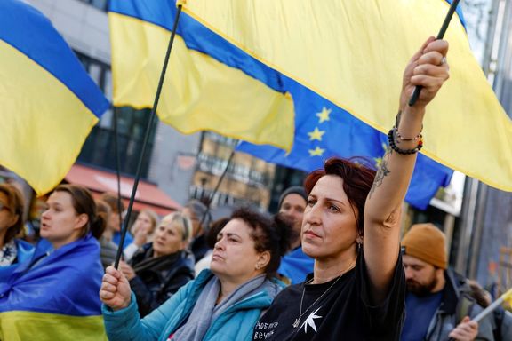 People take part in a protest against Russia's military operation in Ukraine during a European Union leaders summit in Brussels, Belgium October 21, 2022