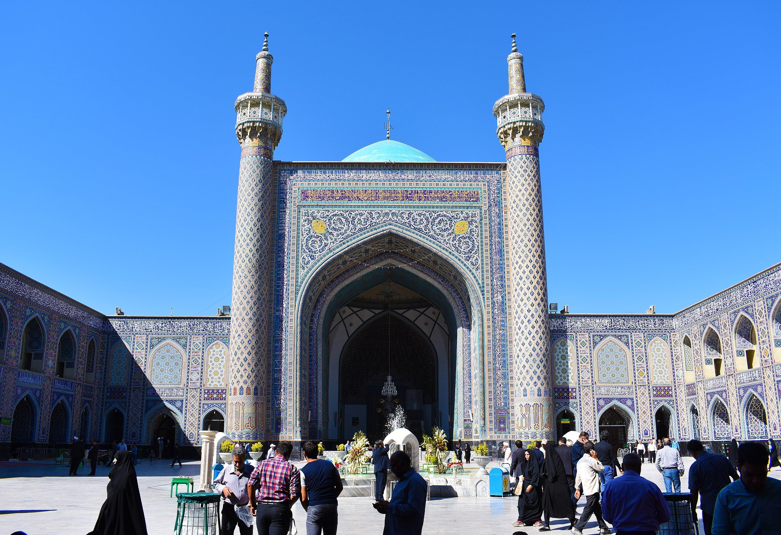 A view of the Goharshad mosque built by the order of Empress Goharshad, the wife of Shah Rukh of the Timurid dynasty in 1418 CE  