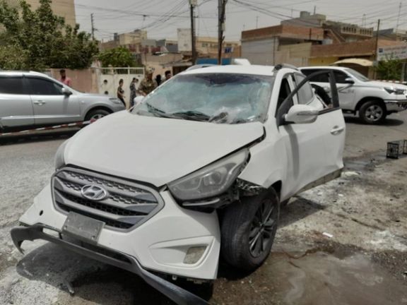 The car of Akbar Sanjabi, a member of the Organization of the Iranian Kurdistan Struggle who survived an assassination attempt on June 6, 2022
