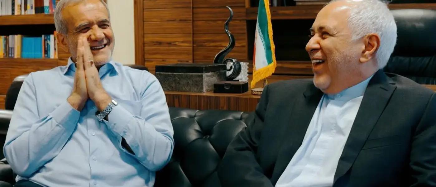 Pezeshkian and Zarif pictured during the presidential campaign in June 2024