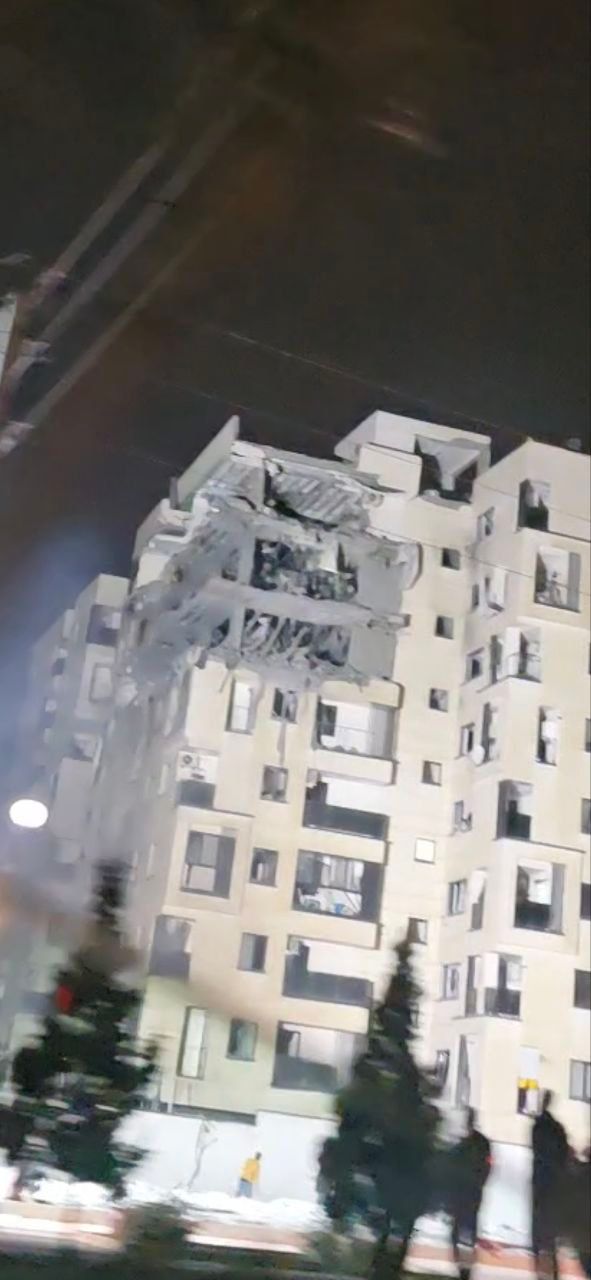 The aftermath of an attack on a residential building in Harmony Residential Building of Shahr-e Rey, Tehran