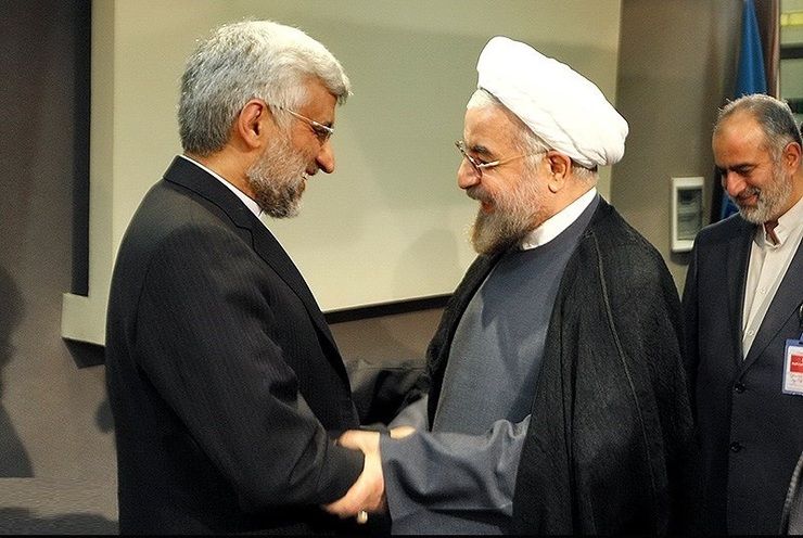 Member of Expediency Discernment Council Saeed Jalili (left) and former president Hassan Rouhani   (undated)