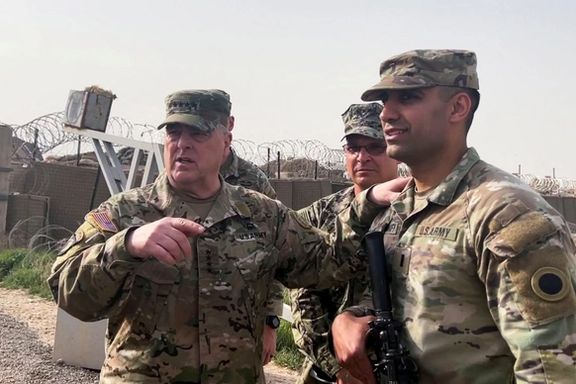 US Joint Chiefs Chair Army General Mark Milley speaks with US forces in Syria during a visit at a US military base in Northeast Syria, March 4, 2023