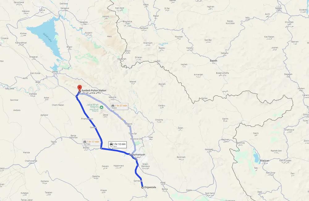 A map of the Iraqi Kurdistan with old and new Komala camps
