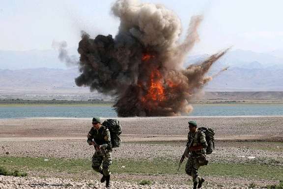 Photo issued by Iran's military showing drills near the Azerbaijani border. October 1, 201