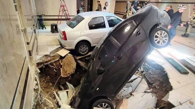 حادثه فرونشست زمین در پارکینگ یک ساختمان مسکونی در منطقه قیطریه تهران/ آذر ۱۴۰۳