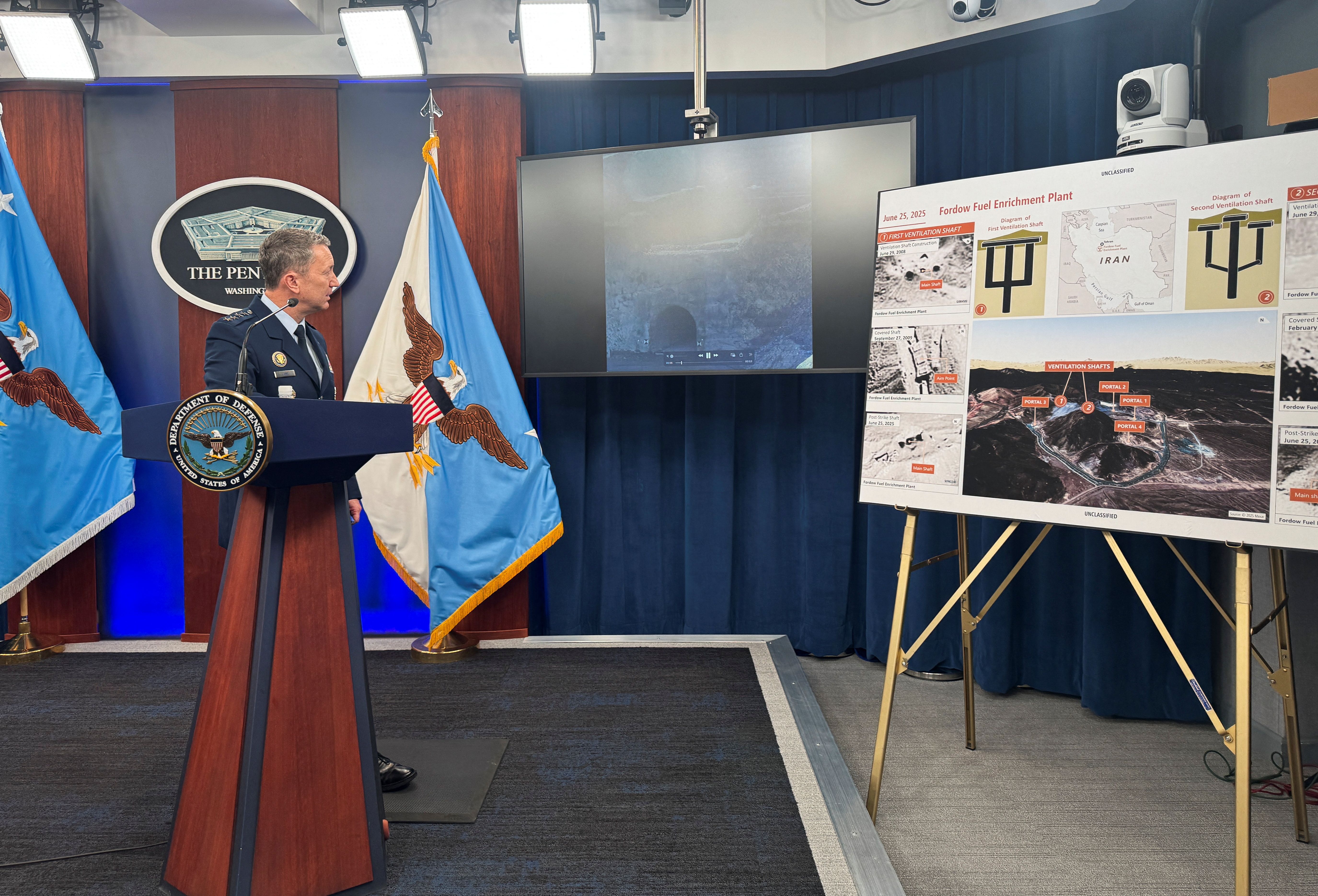 US Chairman of the Joint Chiefs of Staff, Air Force General Dan Caine, speaks during a press conference at the Pentagon in Arlington, Virginia, June 26, 2025. 