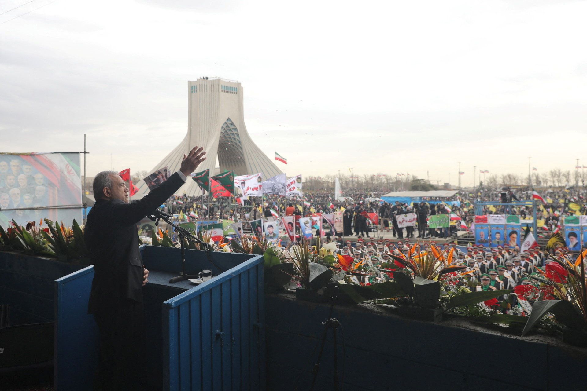 Iranian President Masoud Pezeshkian speaks during the 47th anniversary of the Islamic Revolution in Tehran, Iran, February 11, 2026.